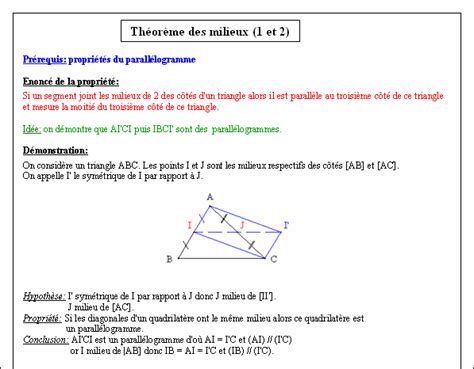 D Monstration De La Propri T Sur La Droite Des Milieux Dans Un Triangle