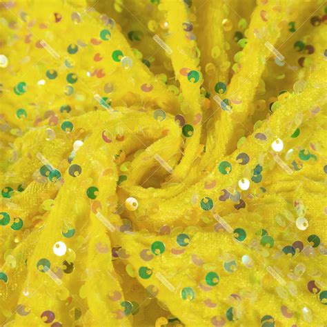 Lemon Yellow Iridescent Sequins On Velvet Dress Fabric Oneyard