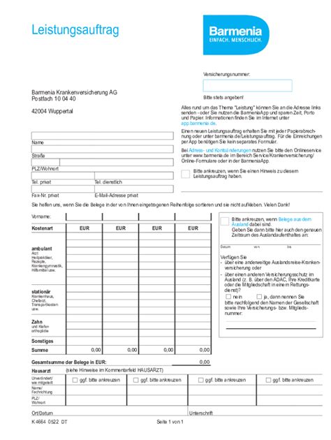 Barmenia Leistungsauftrag Online Fill Out Sign Online Dochub