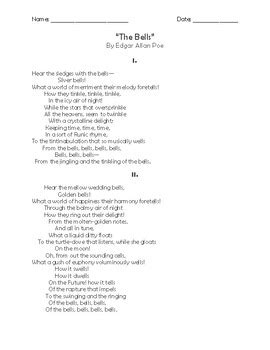 "The Bells" by Edgar Allan Poe Companion Quick Quiz and Poem | TPT