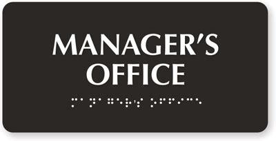 Manager S Office Tactile Touch Braille Sign SKU SE 5250