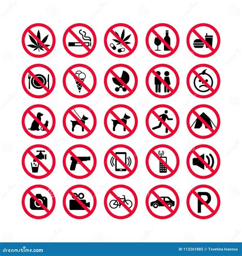 Red Prohibition Icons Set. Prohibition Signs. Forbidden Sign Icons ...