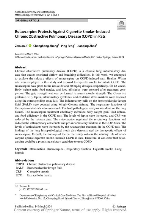 Rutaecarpine Protects Against Cigarette Smokeinduced Chronic