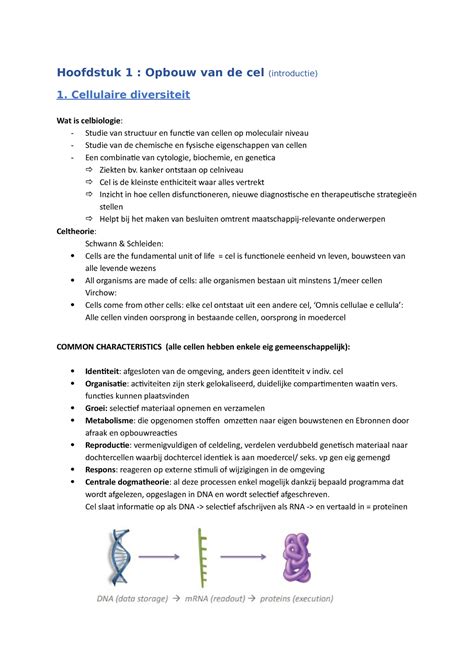 Hoofdstuk 1 Biomoleculen Hoofdstuk 1 Opbouw Van De Cel Introductie