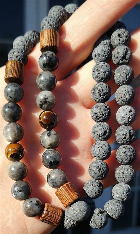 Lava Stone Bracelet Labradorite Bracelet Wooden Bead Jewelry Wooden