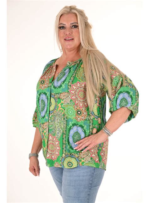 Blouse Met Ronde Hals Mandala Groen Kip Aloha Damesmode