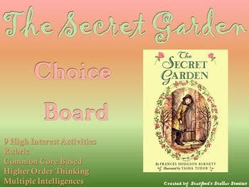 The Secret Garden Choice Board Novel Study Activities Menu Book Project