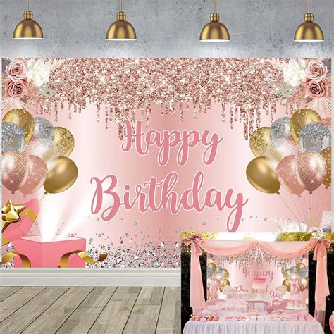 Maijoeyy 7x5ft Rose Gold Happy Birthday Backdrop Rose Gold Glitter Photography