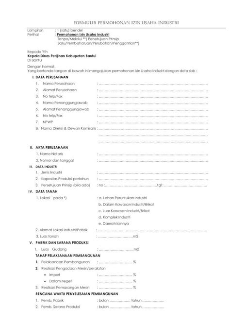 Pdf Formulir Permohonan Izin Usaha Industri · Pdf Filedalam Kawasan