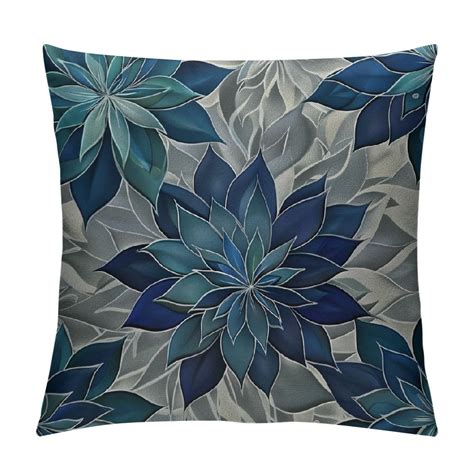 Aristuring Navy Blue Teal Pillow Covers Summer Modern Geometry Dahlia Floral Print Decorative