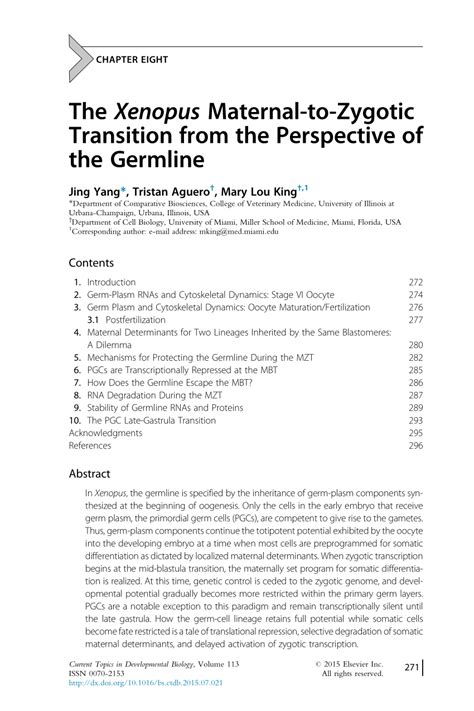 Pdf The Xenopus Maternal To Zygotic Transition From The Perspective