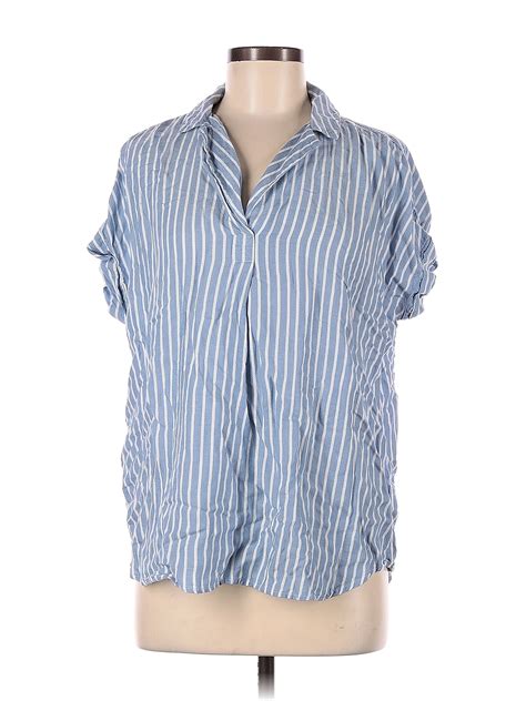 Beachlunchlounge Stripes Blue Short Sleeve Blouse Size M 70 Off