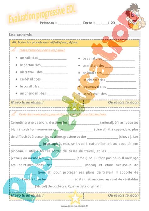 Accord Du Nom Pluriels Particuliers Cycle Exercice Valuation