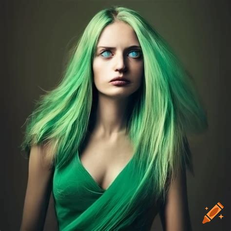 Portrait Of A British Woman With Vibrant Green Hair On Craiyon