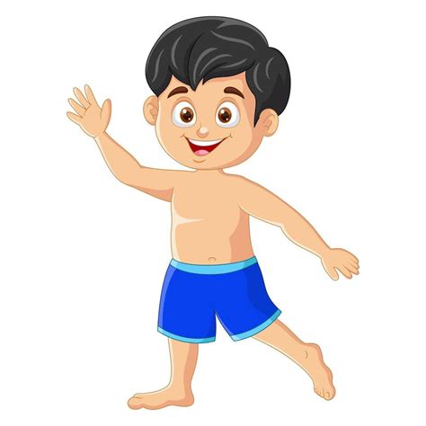 Vector Cartoon Happy Boy In A Swimsuit Vector Art At Vecteezy