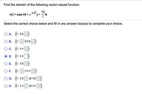 Solved Find The Domain Of The Following Vector Valued