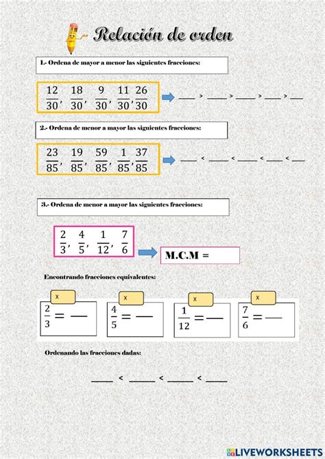 Ejercicio Interactivo De Comparaci N De Fracciones Para Sexto Grado De