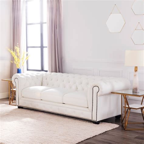 White Tufted Leather Sectional Sofa | Baci Living Room