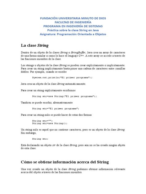 Práctica Sobre La Clase String Pdf Cadena Informática Java