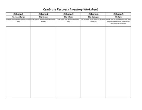 Celebrate Recovery Step Inventory Worksheet