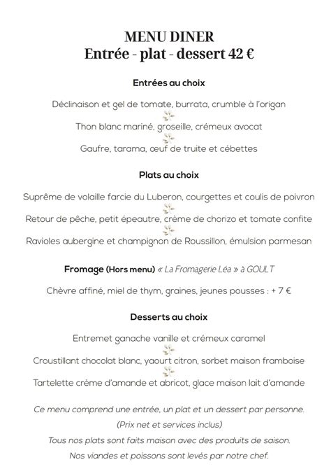 Menu La Terrasse