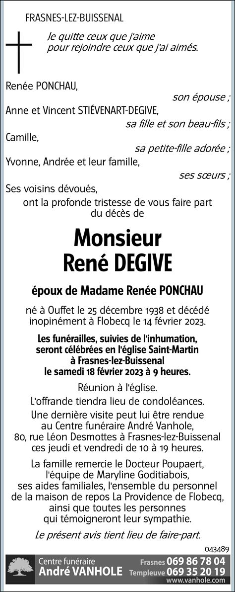 René DEGIVE 14 02 2023 Avis nécrologique lavenir net