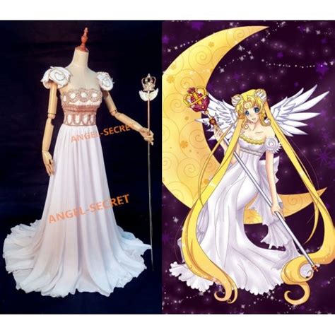 P155 Sailor Moon Cosplay Princess Gown Dress Costumes Scepter Wedding White