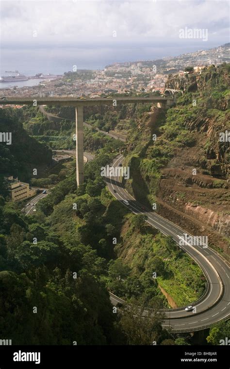 Portugal Madeira Funchal Road System With Motorway And City Bypass Stock