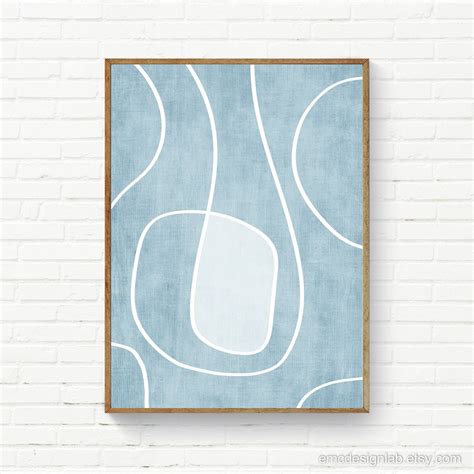 Light Blue & White Exclusive Line Art / Unique Elegant Sky Blue White Line Art Print / Modern ...