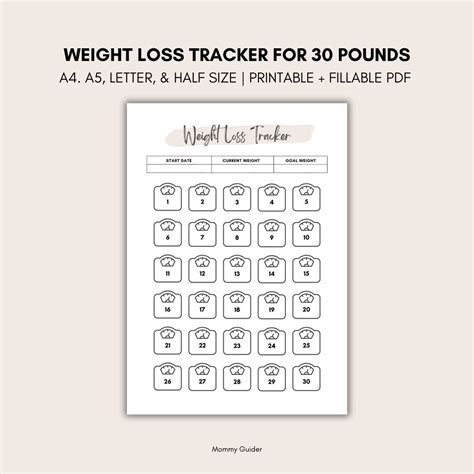 Weight Loss Tracker For 30 Pounds Weight Loss Journal Weight Loss Tracker Printable Instant