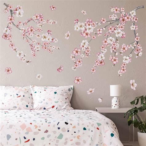 Pinkeleph Plum Blossom Flower Wall Decals Cherry Blossom Tree Branch