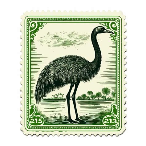 Vintage African Emu Stamp Illustration In Mid Century Design Stock