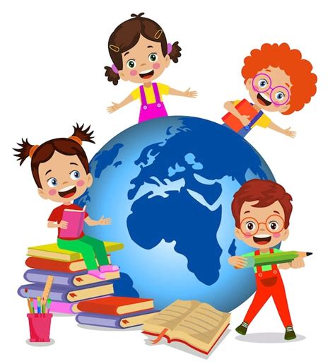 Premium Vector Tiny Cute Happy Kids With Books