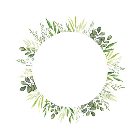 Premium Photo Watercolor Round Frame With Green Herbs Illustration Of