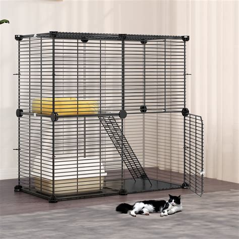 Uforic 2-Tier Cat Cage,Indoor DIY Pet Playpen Metal Cat Kennel for ...