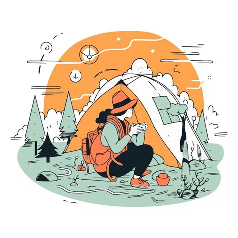 Acampar En El Bosque Al Estilo De Doodle Vector Premium Generado Con IA