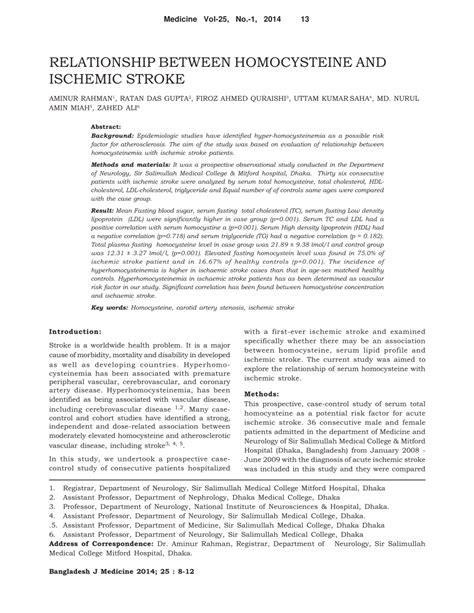 (PDF) Relationship Between Homocysteine and Ischemic Stroke