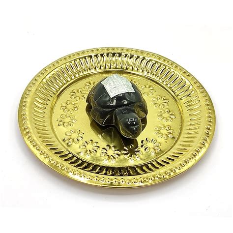 Vastu Feng Shui Black Agate Tortoise With Brass Plate