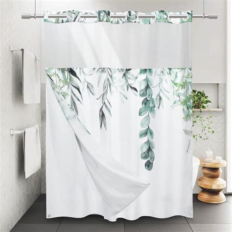 Amazon WITHLOC No Hook Shower Curtain With Snap In Liner Fabric