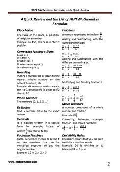 A Quick Review And A Complete List Of HSPT Mathematics Formulas TPT