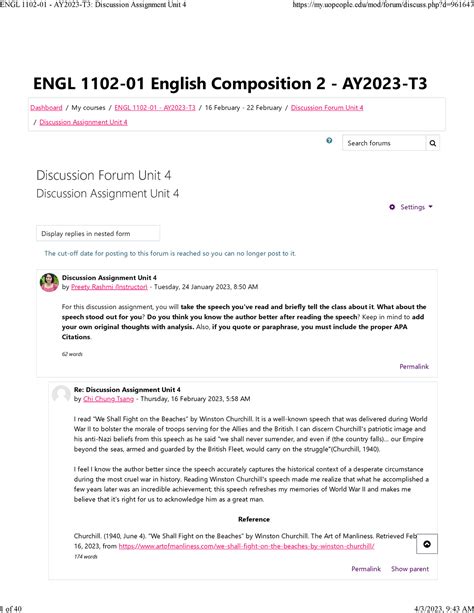 ENGL 1102 01 AY2023 T3 Discussion Assignment Unit 4 ENGL1102