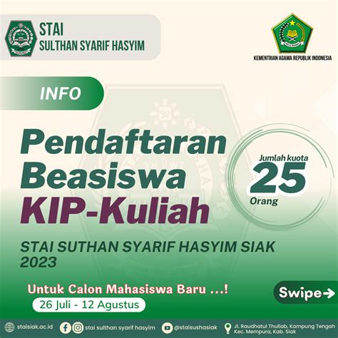 Pendaftaran Beasiswa Kip Kuliah Tahun 2023 Stai Sulthan Syarif Hasyim