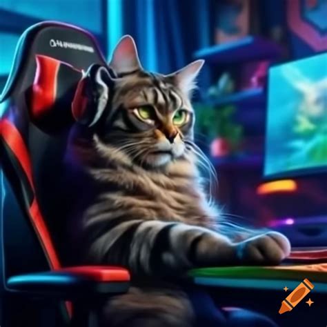 Cat Sitting On A Gaming Chair On Craiyon