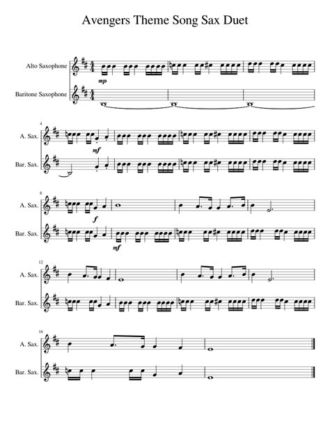 Avengers Theme Song Sheet Music For Alto Saxophone Baritone Saxophone