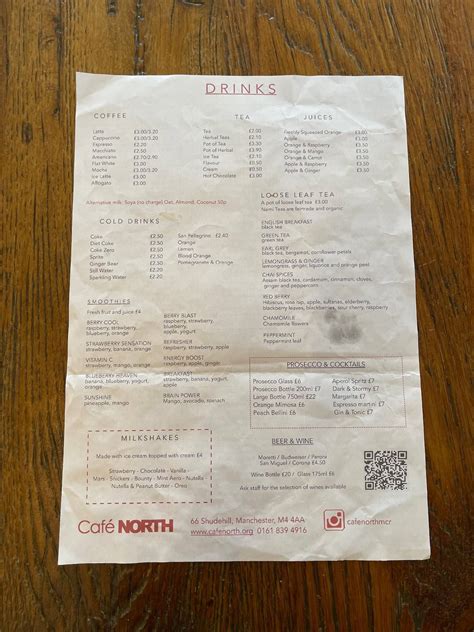 Menu At Cafe North Manchester 66 Shudehill