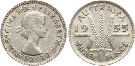 Australien Threepence 1955 Elisabeth II Ss MA Shops