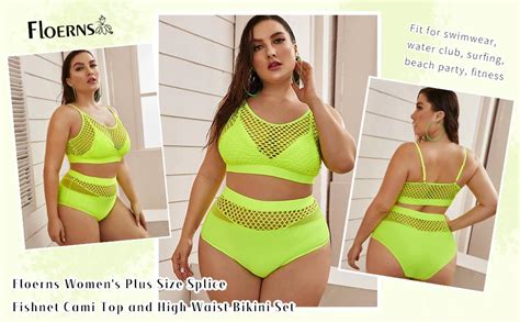 Floerns Women S Plus Size Bathing Suit Fishnet High Waist Bikini Set