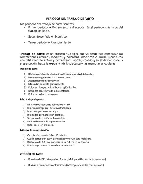 Periodos DEL Trabajo DE Parto PERIODOS DEL TRABAJO DE PARTO Los