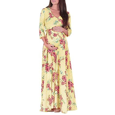 Womens Pregnancy V Collar Long Sleeve Dress Maternity Floral Print