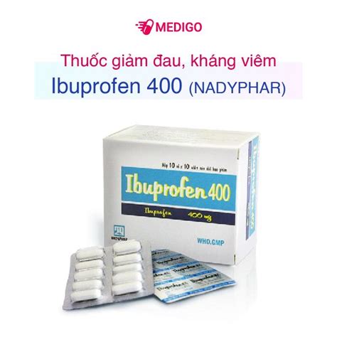 Thuốc Giảm đau Kháng Viêm Ibuprofen 400 Nadyphar Hộp 10 Vỉ X 10 Viên